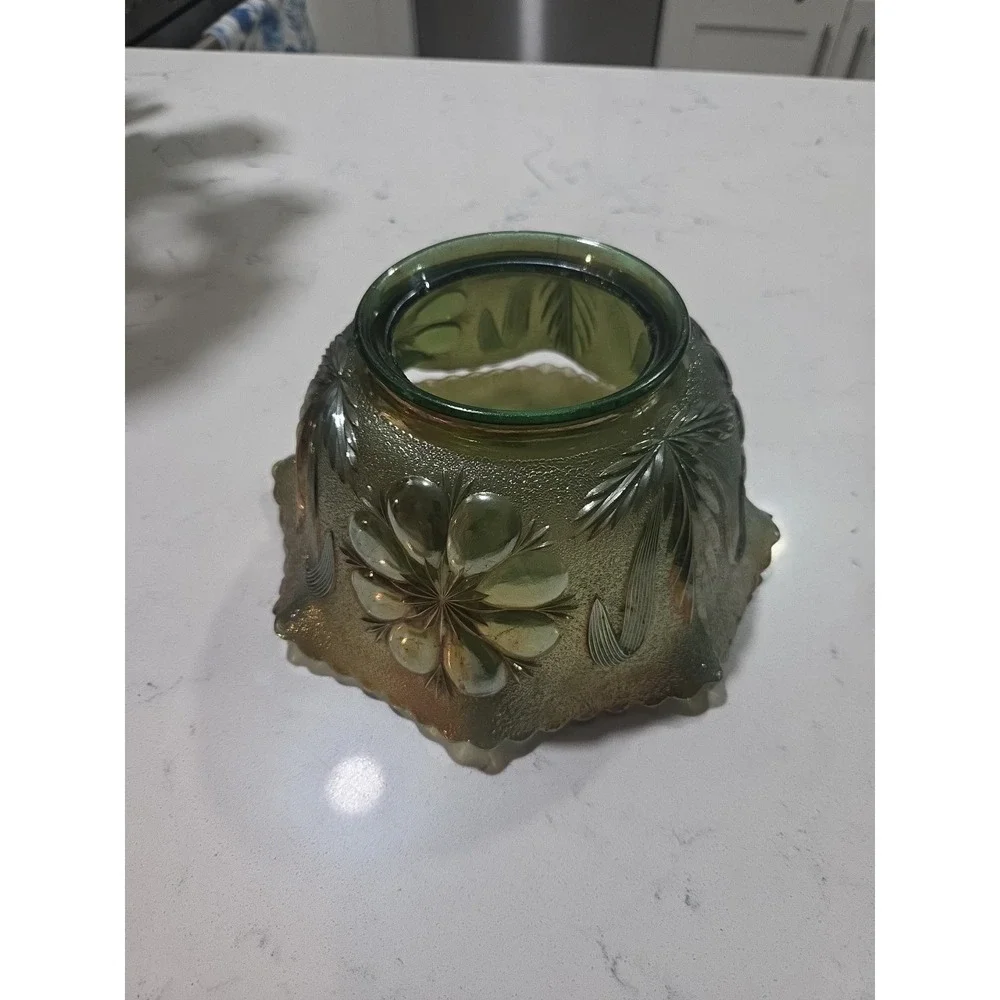 Antique Imperial Green Mayflower #474 C Carnival Glass Gas Lamp Shade